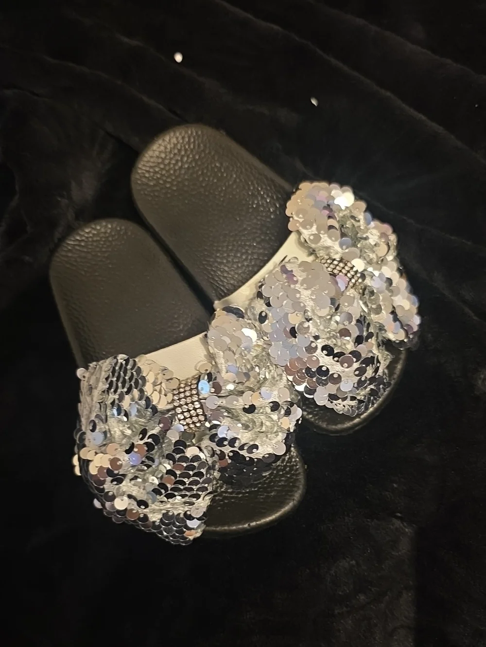 💚5/$20💚Sequin Bow Slide Sandals for Kids - Silver/Black
